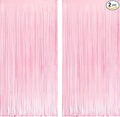 Pastel Pink Party Backdrop Decoration - GREATRIL Baby Pink Foil Fringe Streamers for Baby/Boo Day/Valentines/Cowgirl/Sweet/Cloud/Unicorn/Princess/Bow Themed - 3.2ft X 8.2ft - 2 Packs