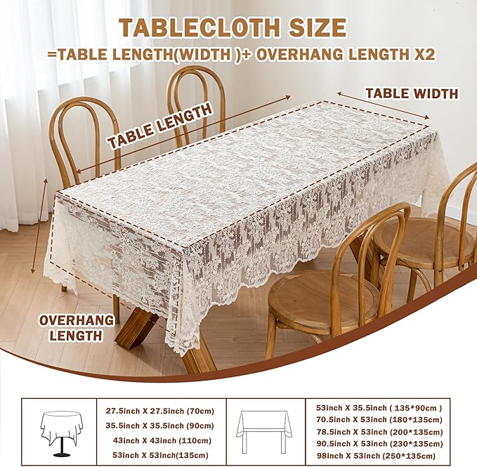 Lace Embroidered Tablecloth. Square Lace Vintage Tablecloth Dustproof Table Protector for Kitchen Dining Room Party Banquet Home Picnic Wedding Decoration (Creamy White 27.5×27.5 inch)