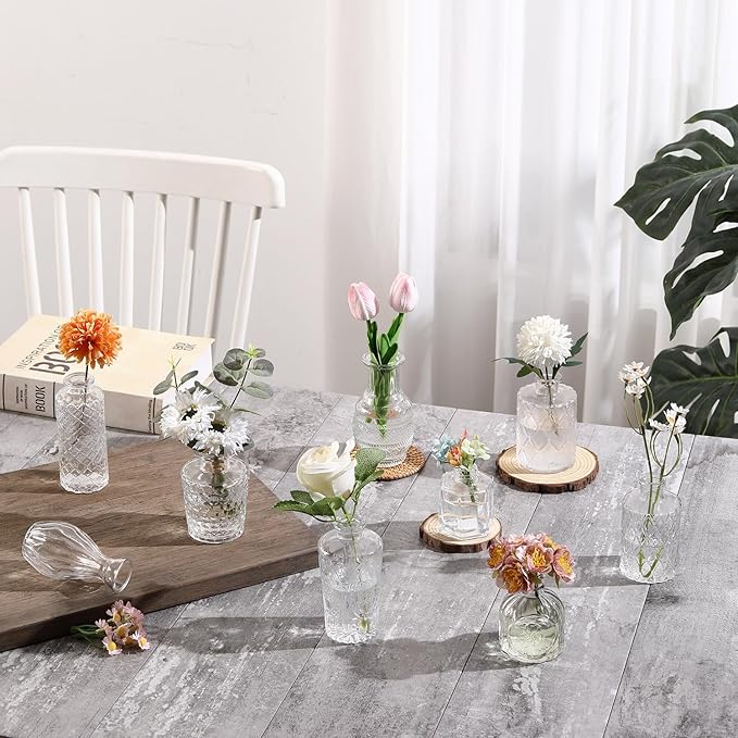 Bud Vases in Bulk 32, Clear Glass Bud Vases for Centerpieces, Small Vases for Flowers, Mini Vintage Flower Vase for Centerpieces, Wedding Table Decor, Home Decor