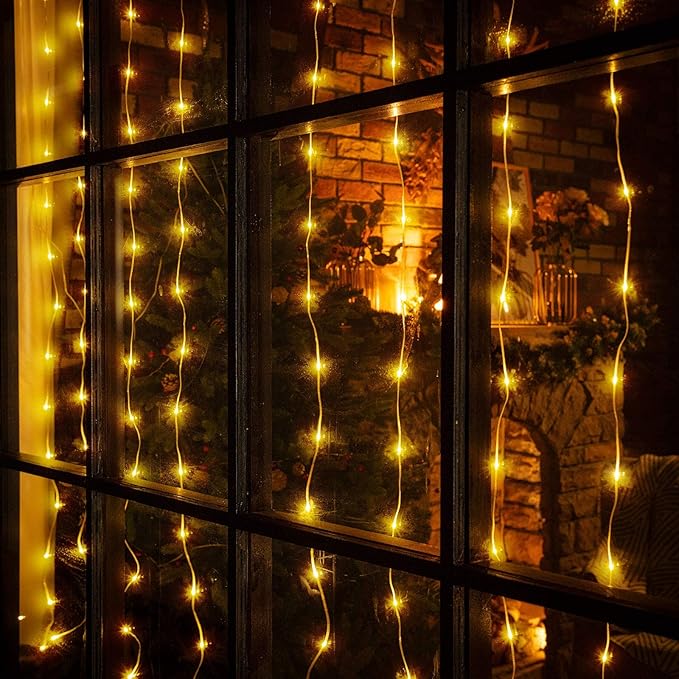 Curtain Window String Lights 6.5 x 5 Feet LED Copper Tapestry Backdrop Twinkle Fairy Lights Battery Operated 8 Modes Lights Remote Control USB Powered Light Above Bed for Wedding Party