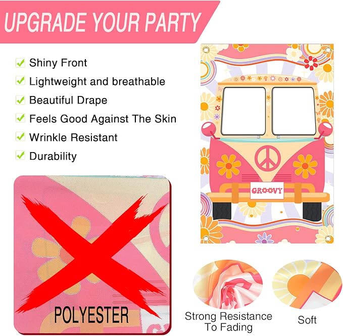 Hippie Photo Booth Props, Hippie Bus Prop Groovy Bus Photo Booth for 60'S 70'S Party, Hippie Party Decorations, Daisy Bus Photo Prop Two Groovy Birthday Decor, Groovy Photo Booth Frame - 59 × 39.4 in
