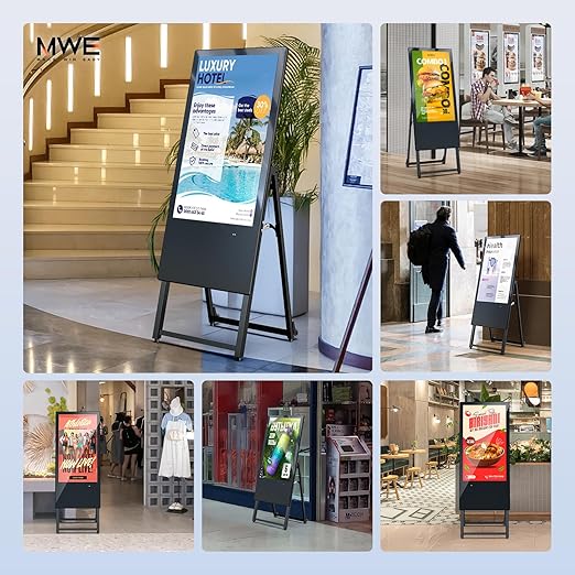 MWE 32 Inch Digital Signage Display, Portable LCD Digital Kiosk, Advertising Display Poster, Android Kiosk with Auto Media Player, HDMI/USB