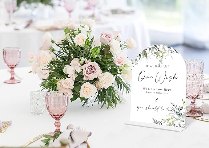 Greenery Wedding Memorial Sign, 6 x 8 Inch White Arch Acrylic Wedding Sign with Holder, Wedding Sign for Ceremony and Reception, Wedding Decoration, Wedding Supplies - LY10