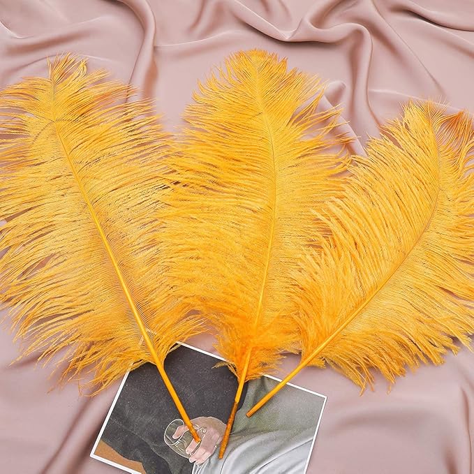24pcs Natural Luxury Gold Ostrich Feathers 10-12inch (25-30cm) for Wedding Party Centerpieces，Flower Arrangement and Home Decoration.