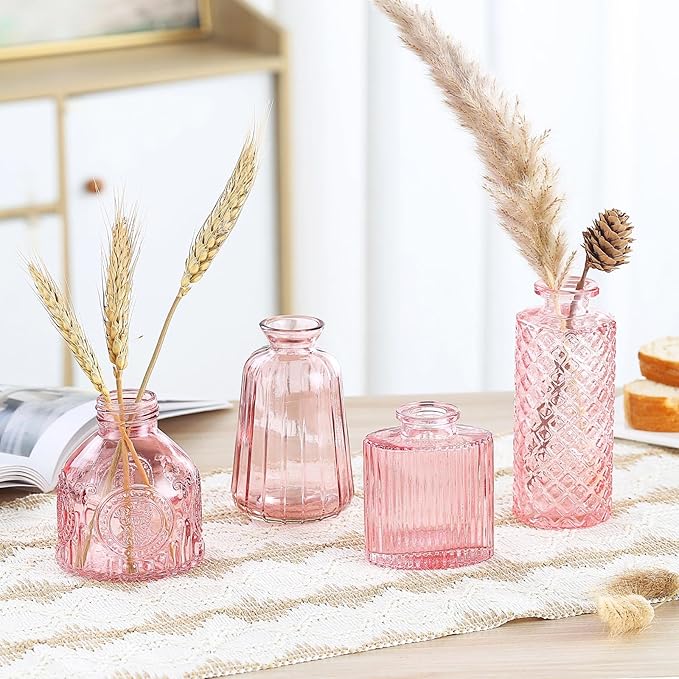 Bud Vases for Centerpieces Wedding,Flower Vases in Bulk for Rustic Home Decor,Small Vases for Wedding,Mother's Day,Graduation,Christmas,Birthday Party,Valentine's Day(Pink,15 Pcs)