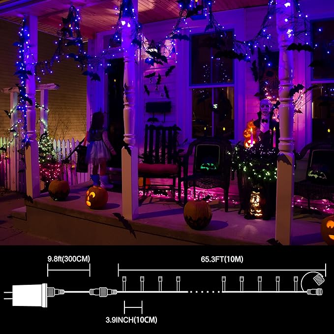 LAMPHOME 33ft Halloween Decorative Mini Lights, 100 LED Transparent Wire Fairy Starry String Lights Plug in, 11Lighting Modes, for Halloween Decoration Outdoor Xmas Tree Party Decoration (Purple)