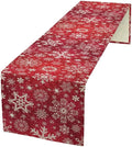 Snowflakes Christmas Table Runner, Winter Holiday Red Table Cloth Kitchen Dining Table Decoration for Home Party Decor 13x70 Inch