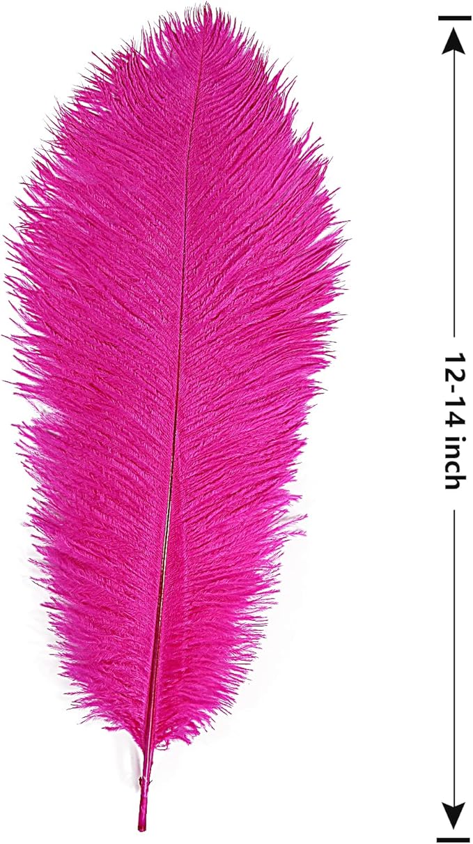 THARAHT Hot Pink Ostrich Feathers 12pcs Large Natural Bulk 12-14Inch 30cm-35cm for Wedding Party Centerpieces Easter Gatsbi and Home Decoration Feathers