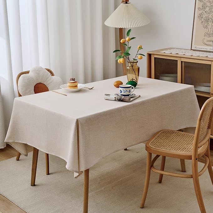 NLMUVW Oatmeal Linen Tablecloth Rectangle 8ft, Rustic Textured Table Cloth Water Resistant Farmhouse Table Cover for Kitchen Dining Party Coffee, 54x120 Inch