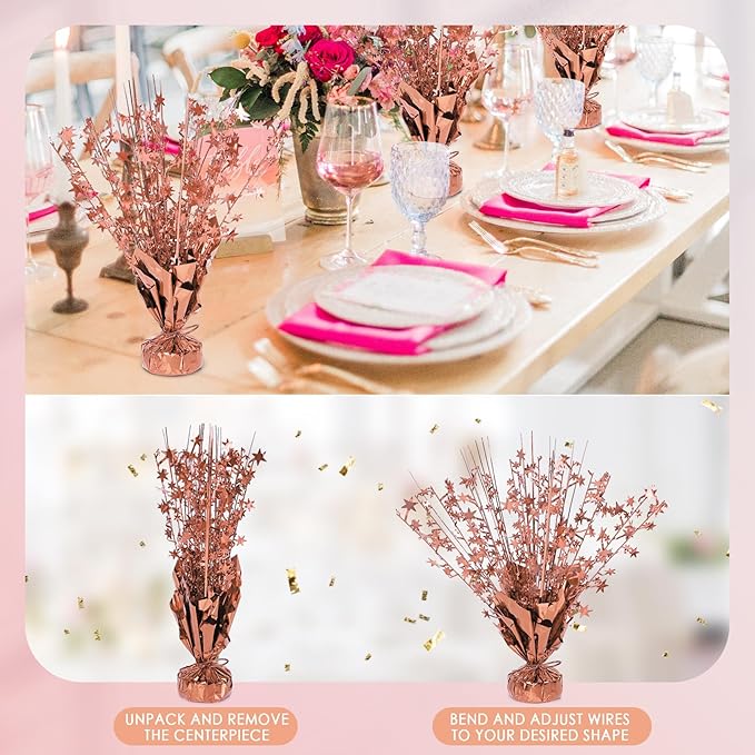 6 Pack Star Table Centerpieces for Party, Birthday Table Decorations for Kids Adults, Party Centerpieces for Tables for Wedding Baby Shower Graduation Holiday Event (Rose Gold)