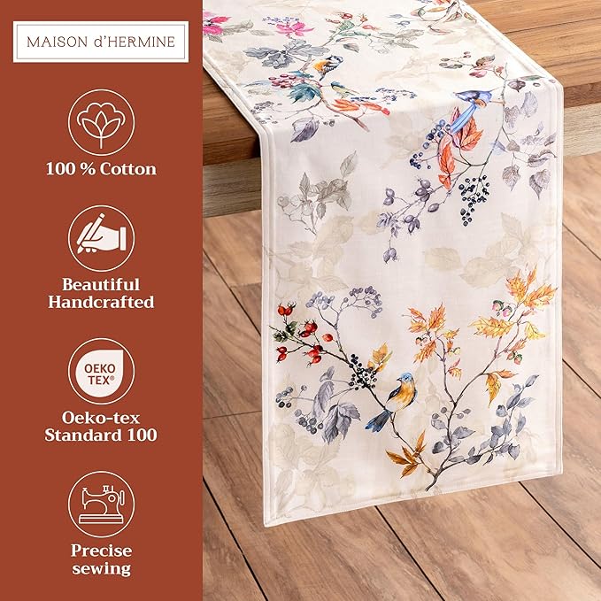 Maison d' Hermine Table Runner 100% Cotton Double Layer Table Runners 72 inches Long for Thanksgiving Christmas Decorations Home Kitchen Dining Party Wedding (Equinoxe - Beige, 14.5" x 72")
