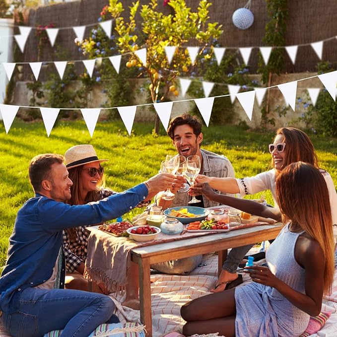 Tatuo 200 Feet Solid Pennant Banners Flags String Triangle Hanging DIY Bunting Flags Party Decorations for Grand Opening Party Banners for Kids Birthday, Shops (White)