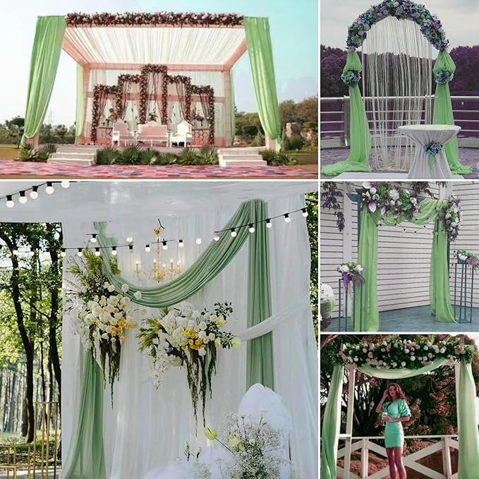 8 Panels Wedding Arch Draping Fabric 28" x 20Ft Wedding Arch Drapes Chiffon Fabric Drape Sheer Backdrop Curtain for Weddings Party Ceremony Birthday Arbor Drapery Reception Ceiling Décor(Sage Green)