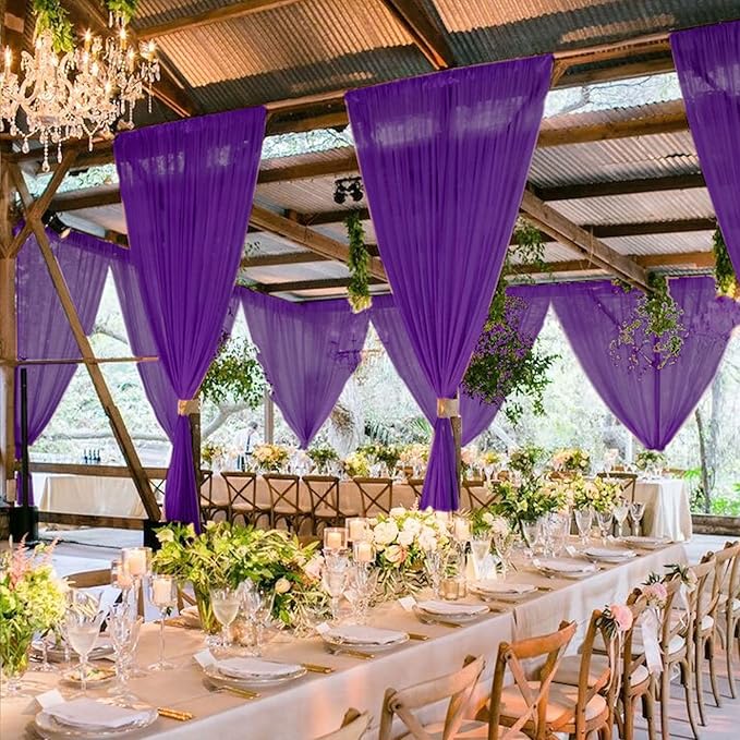 MODFUNS Ceiling Drapes for Weddings Purple Chiffon Sheer Ceiling Curtain 4 Panels 5FTx20FT Wedding Arch Draping Fabric Chiffon Backdrop Curtains Tulle Arbor Drapery Party Stage Ceremony Ceiling Sheer