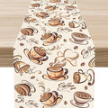 Coffee Time Table Runner, Farmhouse Retro Coffee Cup Tea Party Cafe Table Center Decor for Home Kitchen Dining Patio Holiday Party Indoor Outdoor Table Decorations,13"x72" Inch
