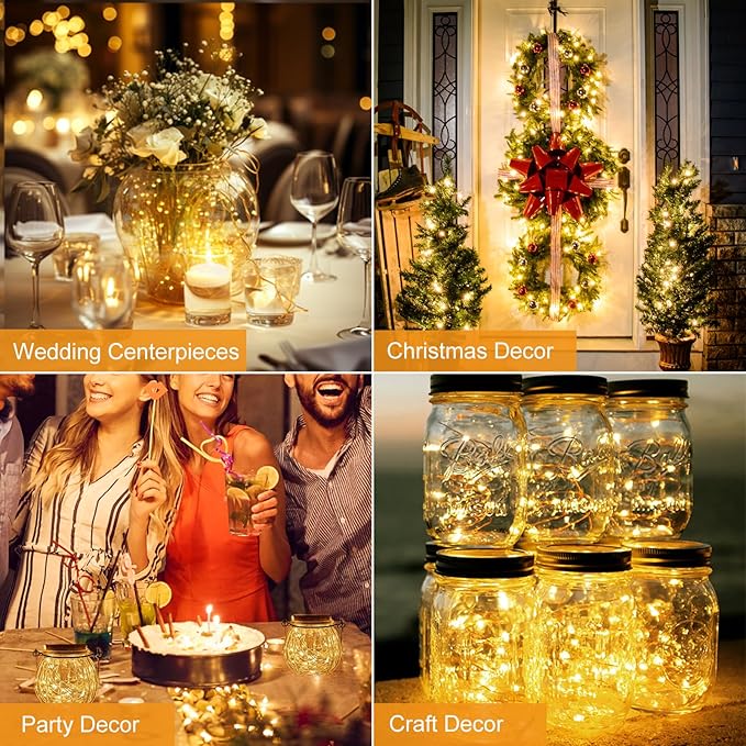 btfarm 100 Pack Fairy Lights Battery Operated [3 Modes], 7ft 20 Led Twinkle Lights String Lights Waterproof Bulk Small Mini Silver Wire for Christmas Mason Jars Wedding Table Centerpiece, Warm White
