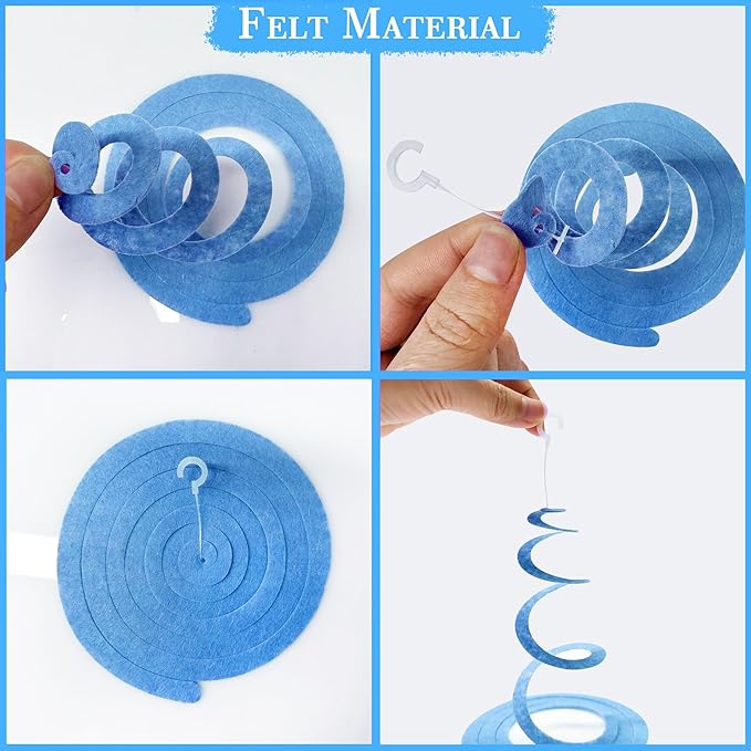 36 Pcs Blue Hanging Swirl Decorations Ombre Royal Blue White Felt Swirl Streamer Spiral Ceiling Garland for Birthday Wedding Baby Shower Graduation Under The Sea Nautical Ahoy Achor Party Supplies