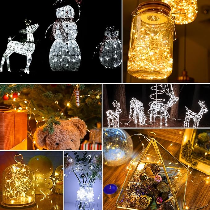 pozzolanas 24 Pack 7ft Waterproof LED Fairy Lights - Battery Operated String Lights with 20 LEDs for Home, Mason Jar, Party, Wedding, Halloween, Christmas Decorations (12 White & 12 Warm White)