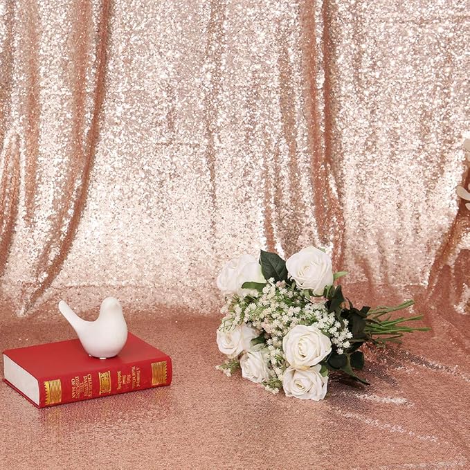 Eternal Beauty Rose Gold Sequin Backdrop, 5x7 Ft Glitter Background Curtains for Shimmer Photography Party Wedding Birthday Back Drop Decor