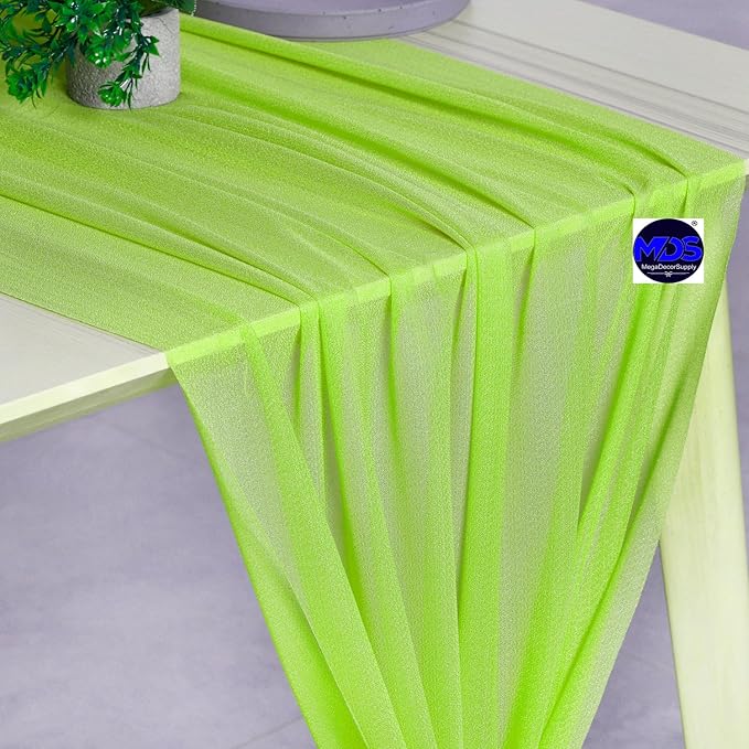 MDS Halloween Chiffon Table Runner - 20 Pack, 29 x 120 Inches, 10ft Each - Sheer Spooky Table Runners for Haunted House Parties, Trick-or-Treat Tables, Witchy Décor, Wedding & Events - Parrot Green