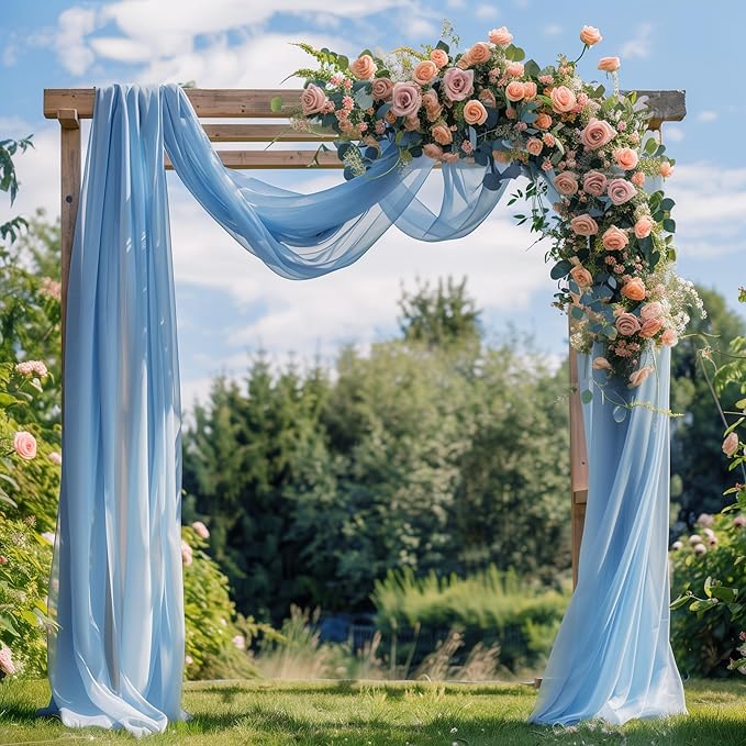 Wedding Arch Draping Fabric 3 Panels 28.7" x 20FT Dusty Blue Sheer Chiffon Backdrop Drapes for Wedding Ceremony Birthday Party Bridal Shower Outdoor Decoration
