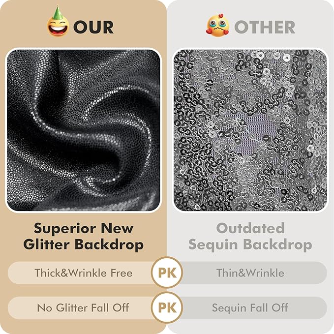 leegleri 40ftx10 ft Black Glitter Sequin Backdrop Curtain for Parties, Wrinkle Free Sparking Backdrop Drapes, 8 Panels 5x10ft Shimmer Photo Back Drop Cloth for Wedding Birthday Photography Background
