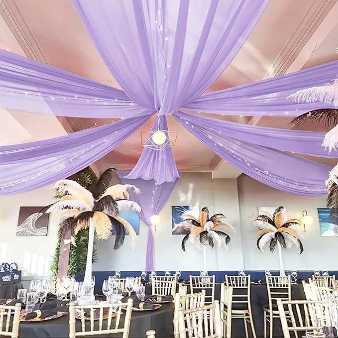 6 Panels Lilac Wedding Ceiling Drapes 5ftx20ft Ceiling Drapes Chiffon Fabric Arch Draping Sheer Curtains Soft Drapery Draping Wedding Ceiling Decorations for Party Ceremony Stage Swag