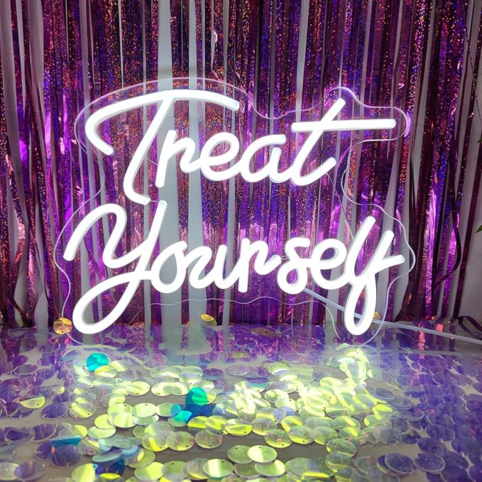 Treat Yourself Neon Sign Treat Yourself Sign for Bedroom Wall Wedding Sign Room Decoration Birthday Party Decoration, 12.9" x 9.6"