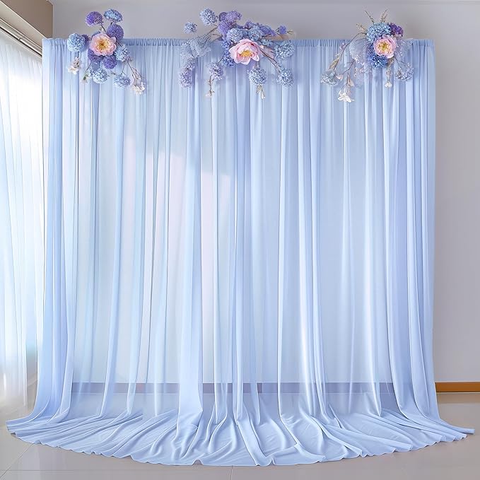 10ft x 10ft Baby Blue Backdrop Curtains, Wrinkle-Free Sheer Chiffon Fabric Photo Backdrop Draping Fabric for Wedding Arch Baby Shower Gender Reveal Photography Decorations
