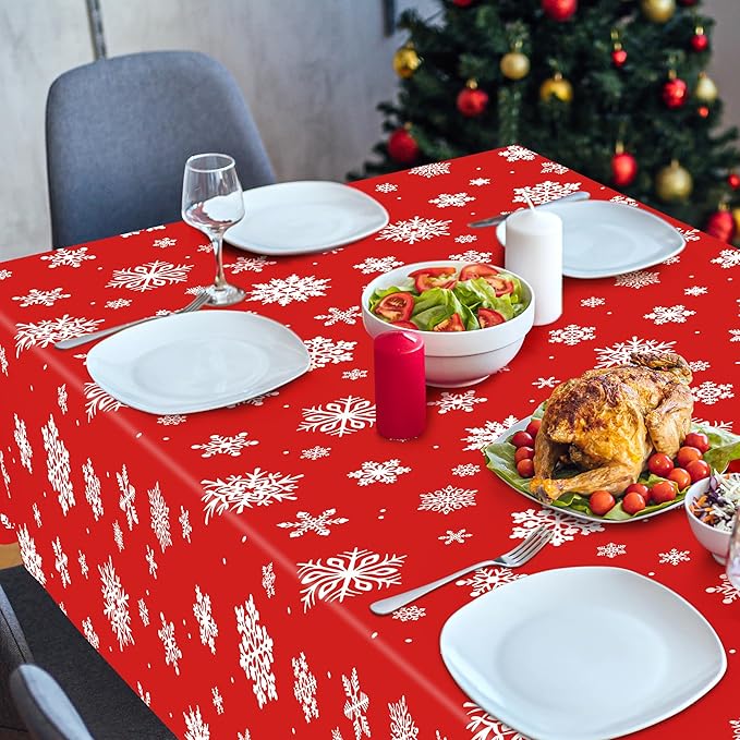 4 PACK Christmas Tablecloths, 54" x 108" Holiday Party Decor, Snowflakes Tablecloth Xmas Plastic Tablecloth Disposable Table Cloth Rectangle Tablecover, Christmas Decorations Holiday Party Supplies