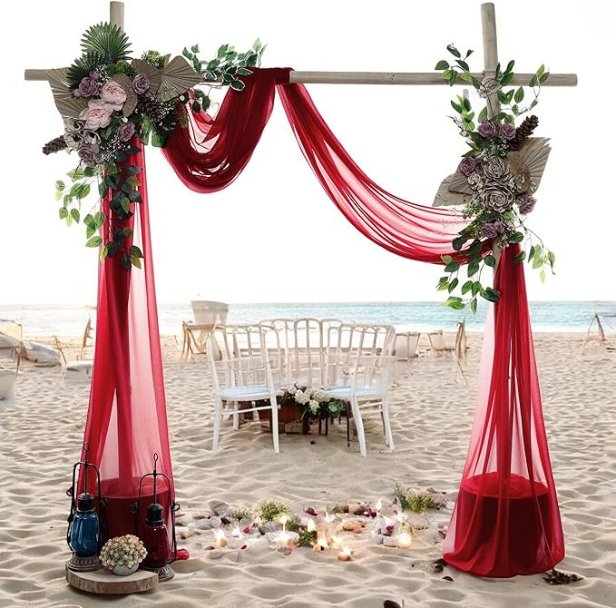 MDS Halloween Chiffon Draping Fabric - 1 Panel, 30" Wide x 100ft Long - Sheer Spooky Arbor & Canopy Drapery for Haunted House Backdrops, Party Ceilings, DIY Costumes & Themed Events - Apple Red