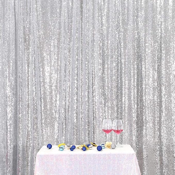 Poise3EHome 6FT x 6FT Sequin Photography Backdrop Curtain for Party Decoration, Silver