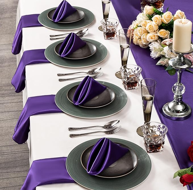 36 Pack Square Satin Dinner Napkins, 16x16 Inches Silky Soft Smooth Table Cloth Napkins for Restaurant Weddings Banquet Party Decoration, Purple