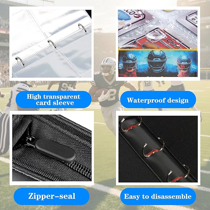 Trading Card Binder 9 Pocket, Pockets Football Card Binder, Premium Double Sided Pocket PU Cover Card Collection Binder for 900 Cards, Card Album for YuGiOh, MTG, TCG, Game Cards & Sports Cards