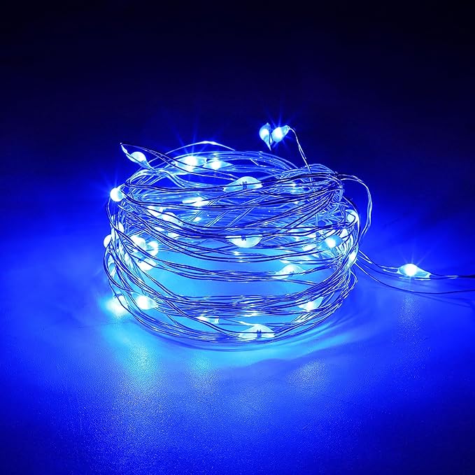 WATERGLIDE 12 Pack Fairy Lights Battery Operated (Included), 7 ft 20 LED Mini String Lights, Waterproof Silver Wire Firefly Starry Light for DIY Wedding Christmas Party Mason Jars Decor, Blue