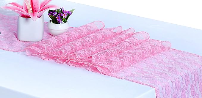 MDS Pack of 12 Wedding 12 x 108 inches Satin Table Runner for Wedding, Decorations for Birthday Parties, Banquets, Graduations, Engagements, Runners fit Rectangle, Round Table- Pink