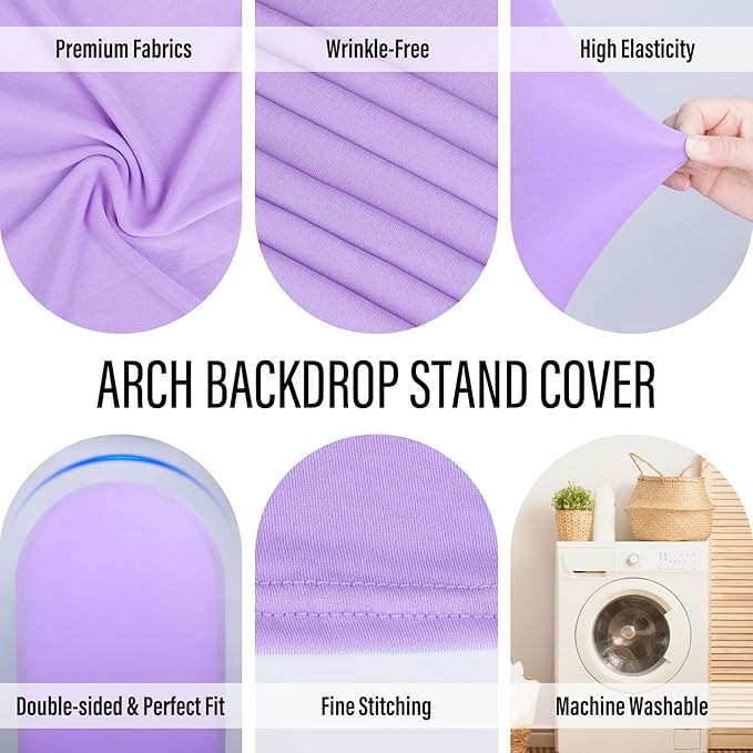 LEBENGURU Upgraded 6FT Wedding Arch Cover, Purple Spandex Fitted Arch Backdrop Cover, Round Top Chiara Stand Covers for Birthday Party Baby Shower Banquet Balloon Décor
