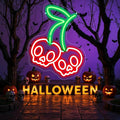 Halloween Cherry Skull Neon Sign, Gothic Neon Sign, Halloween Skull Lover Gifts, Skull Room Wall Decor for Man Cave Beer Bar Club Game Room Halloween Party Decor Gifts-Large-17.72IN