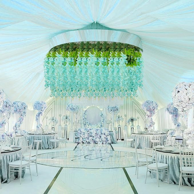 36 Pack Teal Wisteria Hanging Flowers, 3.44 Ft Fake Hanging Flowers, Artificial Wisteria Garland Vines for Wedding Room Backdrop Outdoor Patio Garden Decoration