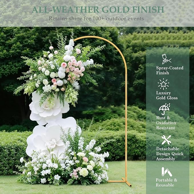 7.2FT Arch Backdrop Stand for Parties, Metal Balloon Arch kit Stand, Gold Wedding Arch Stand Frame for Gender Reveal Ceremony Birthday Anniversary Bridal Graduation Party Event Decoration