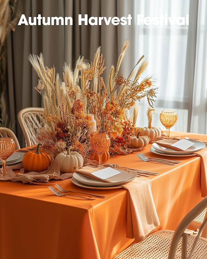 Pureegg Plastic Table Cloth Disposable 10 Pack, 54 x 108 Inch Table Cloths, Halloween Party, Thanksgiving Decorations, Harvest, Fall Tablecloths, Rectangle Tables, Leakproof & Sturdy, Orange