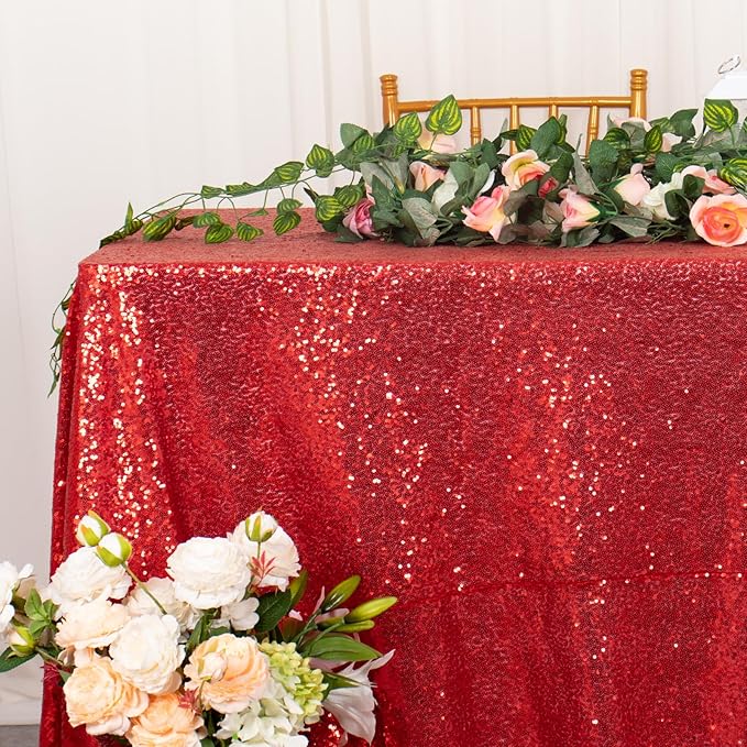ShinyBeauty Red Table Cloths for Christmas 2 Packs, 72X72 Inch Sequin Tablecloths Square Shimmer Table Cloth Overlay Red Tablecloth for Wedding, Birthday Tables
