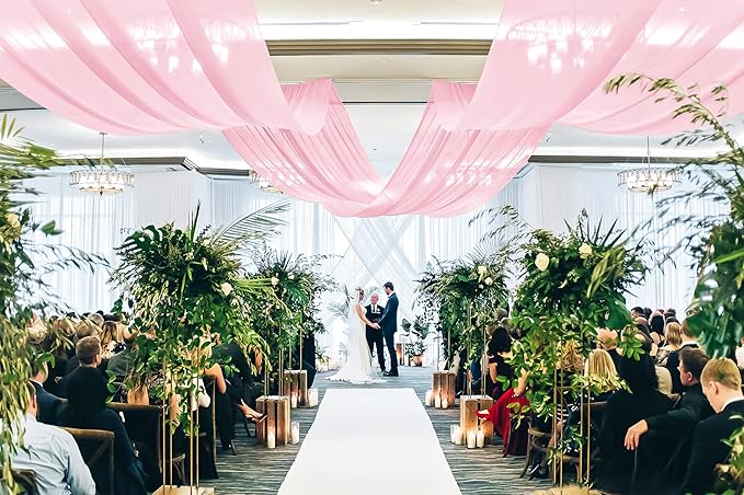 6 Panels Pink Ceiling Drapes for Wedding, 5ftx20ft Ceiling Drapes Cheesecloth Sheer Fabric Curtain Wedding Arch Draping Fabric Romantic Ceilings Decorations for Weddings Party Ceremony Stage