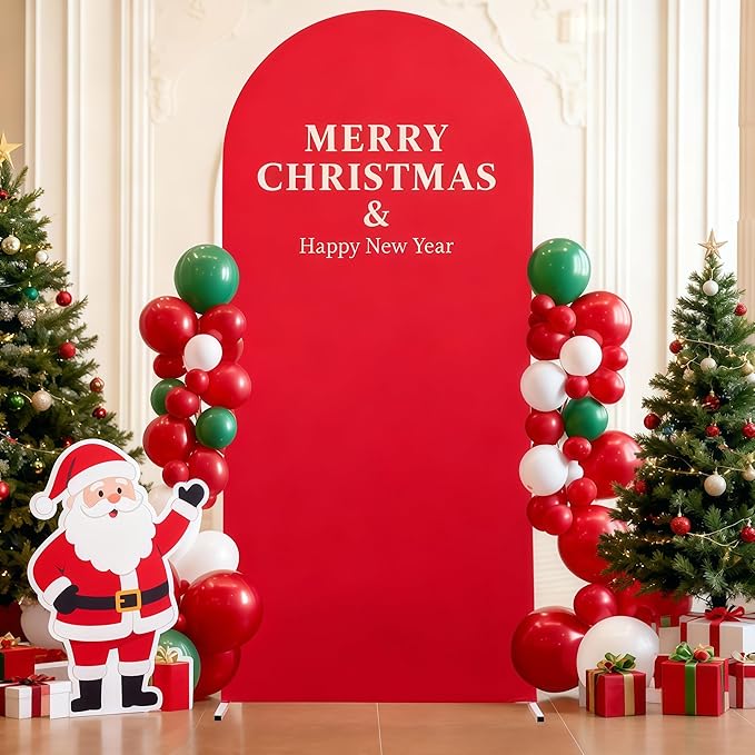 7.2FT Red Arch Cover - Polyester Fitted Wedding Arch Stand Covers Round Top Chiara Arch Backdrop Cover for Birthday Party Banquet Photo Background Decoration