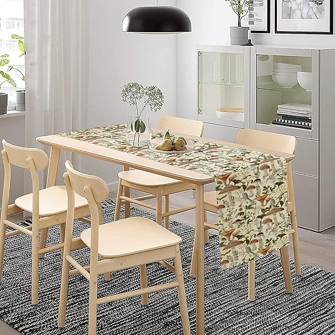 Mushroom Table Runner,Vintage Forest Flower Plant Print Table Runner for Kitchen Dining Table Home Party Decoration 13x90 Inch