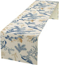 Floral Table Runner,Sketch Birds and Flowers Summer Table Runner Kitchen Dining Table Decoration for Home Party Decor 13x60 Inch