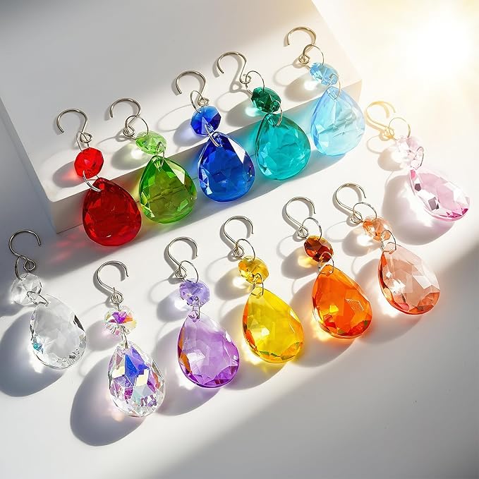 H&D HYALINE & DORA 3Inch Crystal Suncatcher Bauhinia Prisms Pendants 10Pcs Chandelier Crystals Replacement Hanging Sun Catcher Beads for DIY Arts Crafts Decor (Amber)