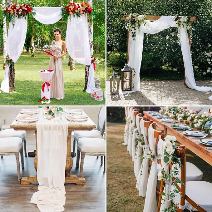 8 Panels Wedding Arch Draping Fabric 28" x 20Ft Wedding Arch Drapes Chiffon Fabric Drape Sheer Backdrop Curtain for Weddings Party Swag Ceremony Birthday Arbor Drapery Reception Ceiling Décor(White)