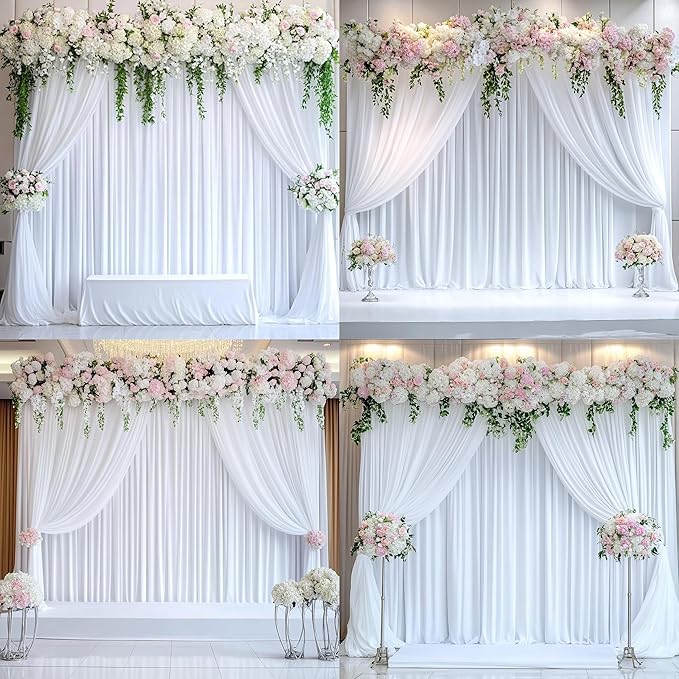 20 ft x 10 ft Wrinkle Free White Backdrop Curtain for Wedding Parties, Polyester Photo Backdrop Drapes for Baby Shower Birthday Party Backdrop Stand, Bulk Thick Background Curtains 5x10FT 4 Panels