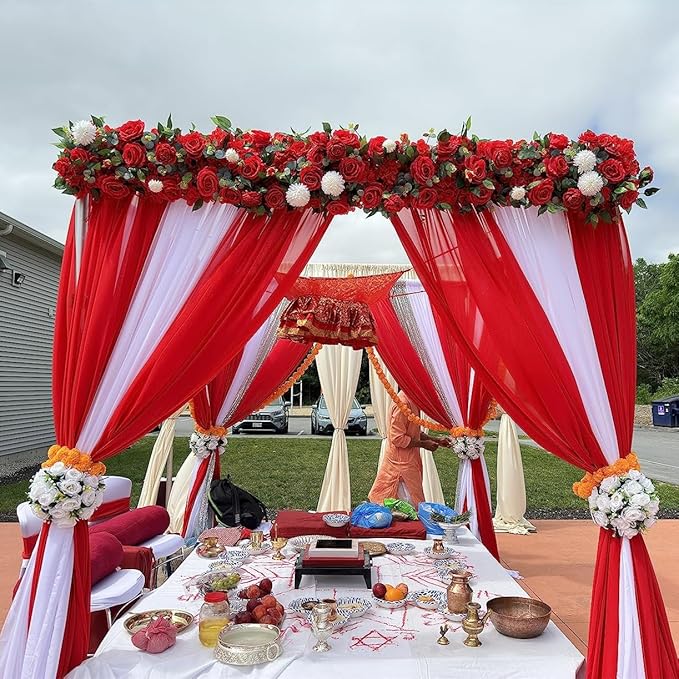 DUOBAO Red Chiffon Backdrop Curtain-2 Panels 29x96-Inch Wedding Backdrops Drapes Beach Curtains for Living Room Voile Window Photography Background for Weddings Ceremony